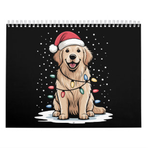 Calendário Golden Retriever Papai Noel Árvore de Natal Luzes 