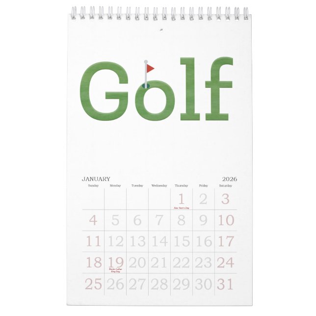 Calendário GOLF typography 2026 Hanging Wall (Jan 2026)
