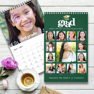 Calendário Graduação Ouro Verde Colagem de Fotos K–12 por 15