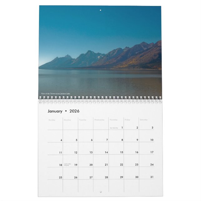 Calendário grande de Teton e de Yellowstone (Jan 2026)