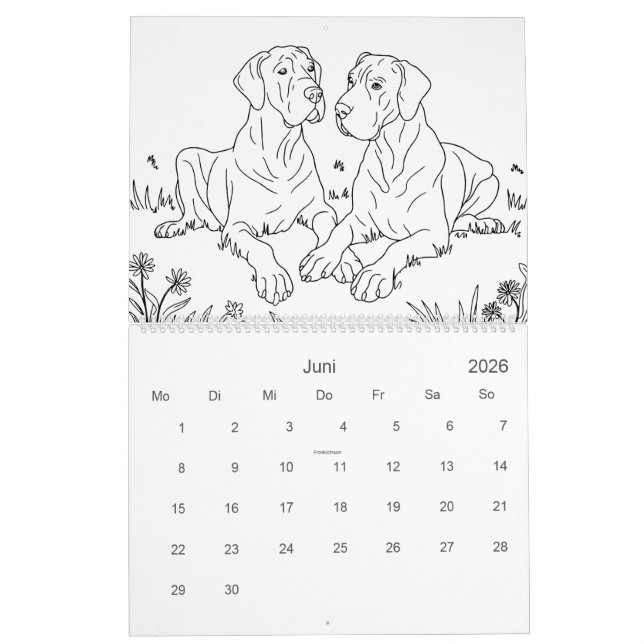 Calendário Great Dane 18-Month Coloring Personalized (Jun 2026)