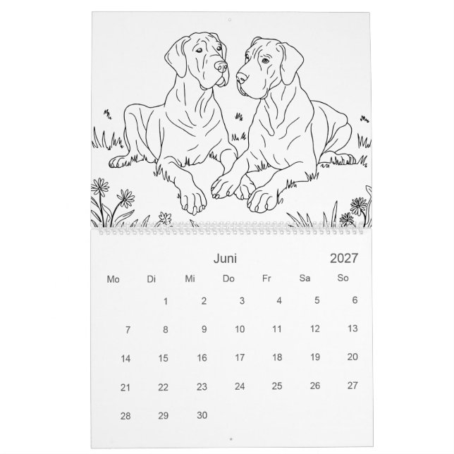 Calendário Great Dane Colorindo Personalizado 18 Meses (Jun 2027)