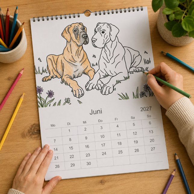 Calendário Great Dane Colorindo Personalizado 18 Meses (add colors and love )