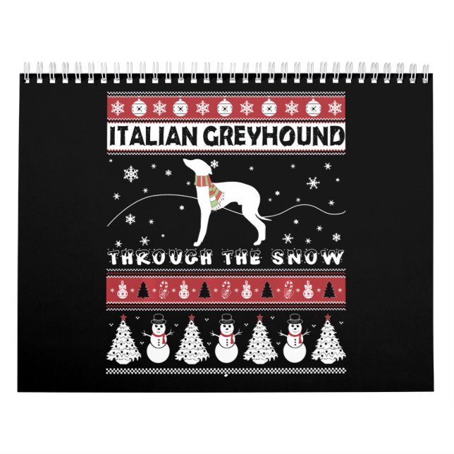 Calendário Greyhound Italiano Através de Neve Fácil Natal (Capa)