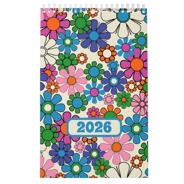 Calendário Groovy Colorful Retro Floral 2025 (Capa)