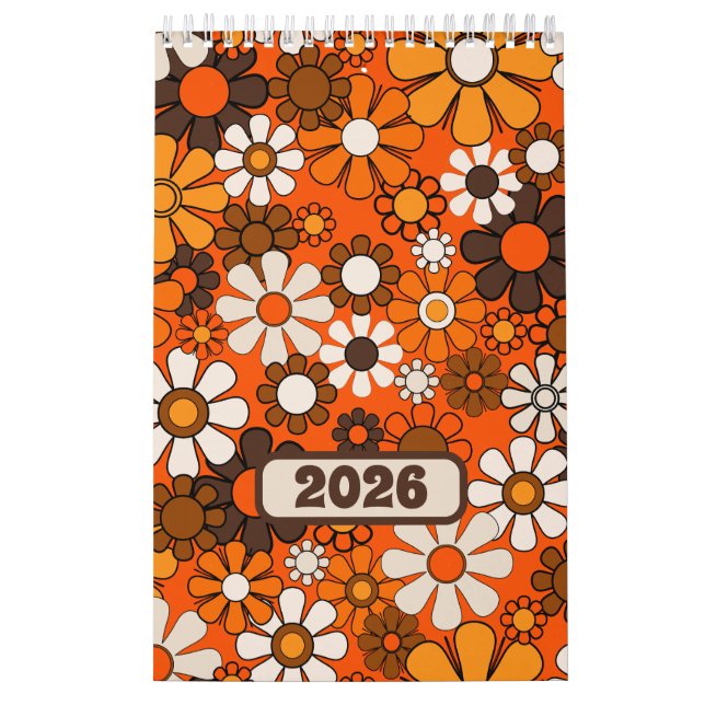 Calendário Groovy Retro 70s Floral 2025 Brown e Orange (Capa)