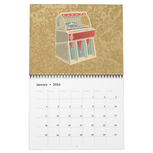 Calendário Grunge Jukebox (Jan 2026)