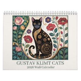Calendário Gustav Klimt Cats 2026 Wall Calendar – Art Nouveau