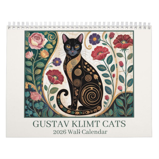 Calendário Gustav Klimt Cats 2026 Wall Calendar – Art Nouveau (Capa)