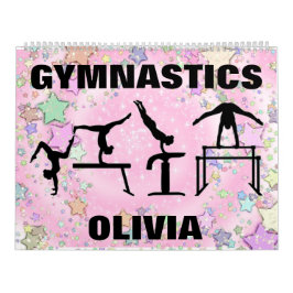 Calendário Gymnastics Pink Sparkle Swirls and Stars