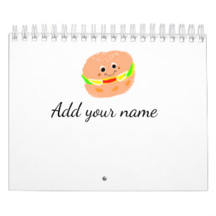 Calendário Hambúrguer laranja aquarela adicionar nome texto c