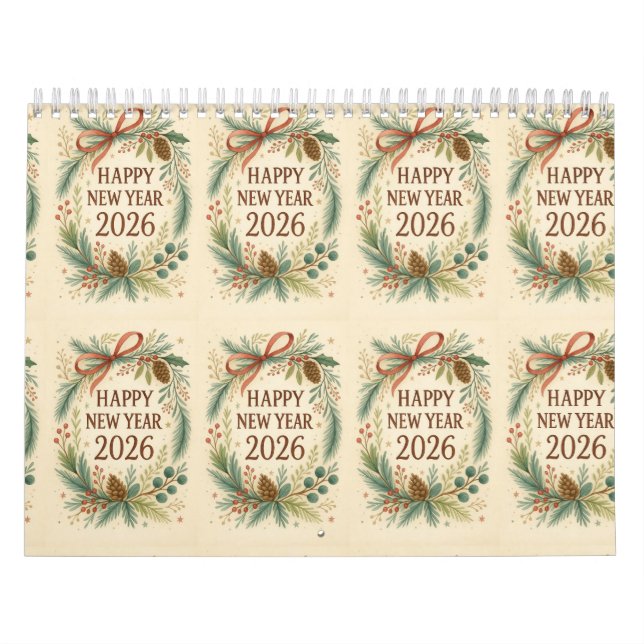 Calendário happy new year rustic wall calendar 2026 (Capa)