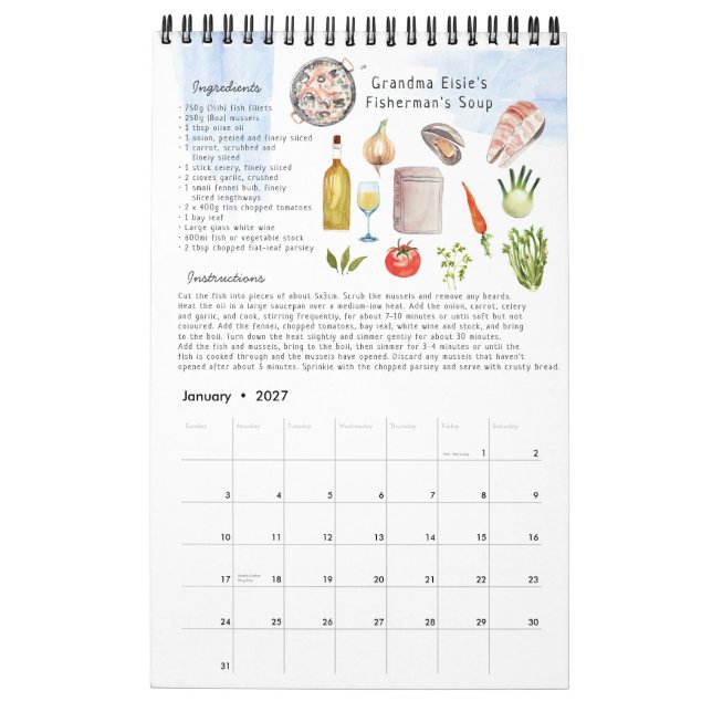 Calendário Heirloom de Receita Familiar | Watercolor (Jan 2027)