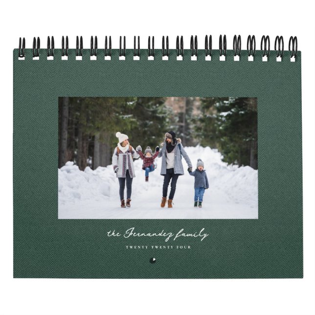 Calendário Herringbone verde simples, algema clássico (Capa)