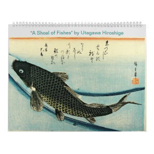 Calendário Hiroshige é um cardume de peixes Impressão japonê