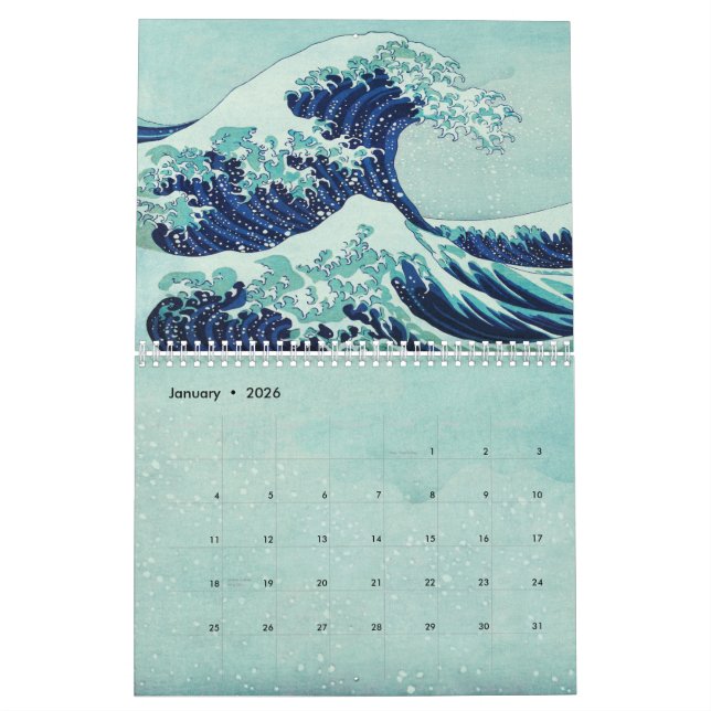 Calendário Hokusai Blue Waves Summer (Jan 2026)