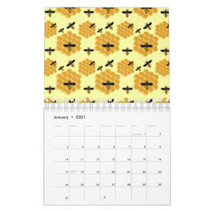 Calendário Honeycomb Abelhas Mel Insetas Sobre-Pão-Amarelo