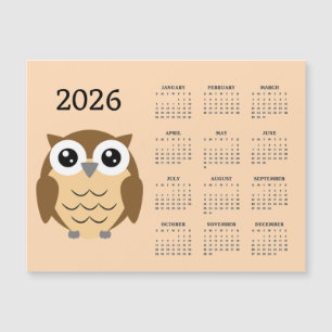Calendário Hoot Owl 2026 Cartão Magnético