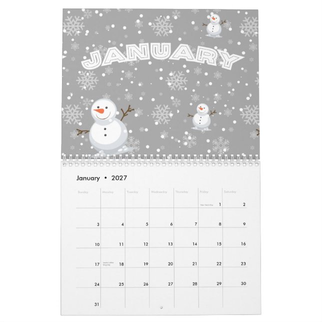Calendário Ícones bonitos e coloridos, simples e alegres (Jan 2027)