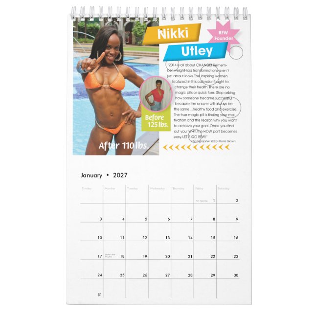 Calendário ideal do corpo das mulheres pretas da (Jan 2027)