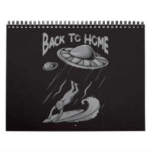 Calendário ilustração de surfista alienígena ufo com voltar p