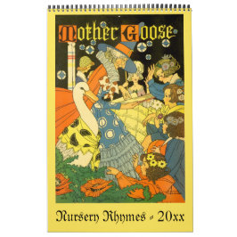 Calendário Ilustração Vintage Rhymes de Enfermeiro-Ganso-Mãe