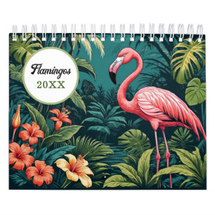 Calendário Ilustrações Coloridas do Flamingo Vintage