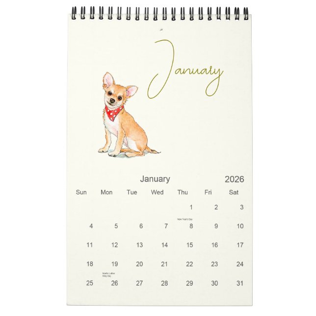 Calendário Ilustrações de Cachorros Bonitos Amantes de Cachor (Jan 2026)