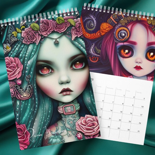 Calendário Ilustrações de Raparigas Góticas Ricaso (Ricaso Gothic Girls Illustrations Calendar by Ricaso. Start at any month and year. )