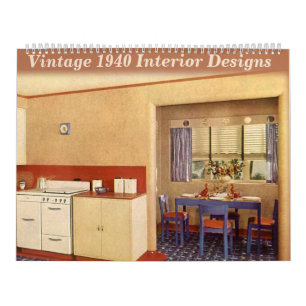 Calendário Ilustrações Vintage de 1940 Desenhos Interiores 