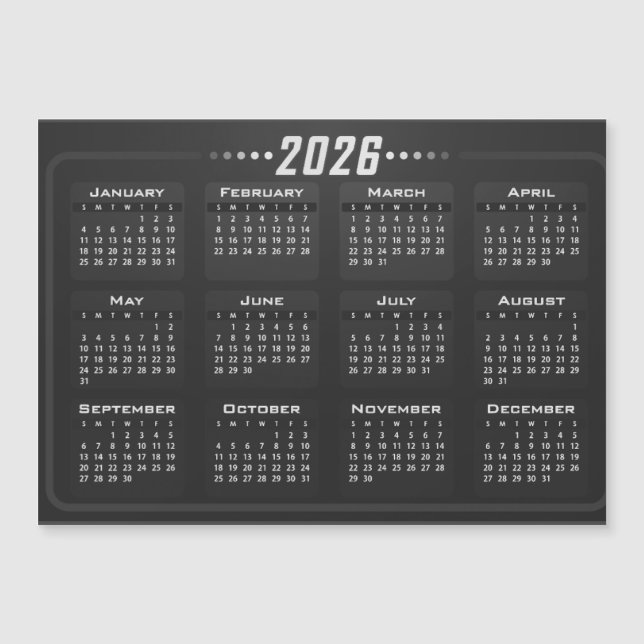 Calendário Ímã 2026 Preto e Branco  (Frente)