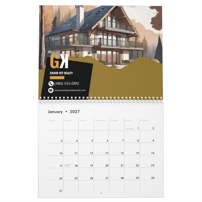 Calendário Imobiliário | Design de Realador Preto  (Jan 2027)