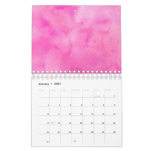 Calendário Impressão Abstrata de Aquarela Rosa Escuro Cor Mis