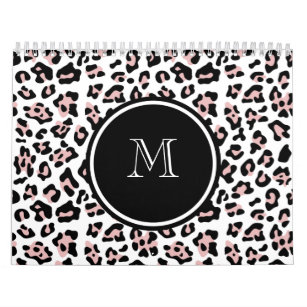 Calendário Impressão animal do leopardo preto cor-de-rosa com