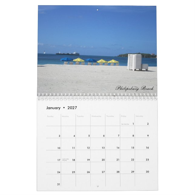 Calendário impresso costume do St. Maarten (Jan 2027)