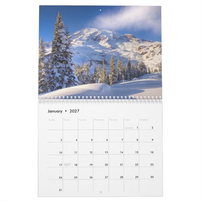 Calendário impresso costume "montanhas de (Jan 2027)