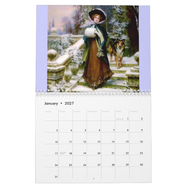 Calendário impresso do cavaleiro das senhoras (Jan 2027)