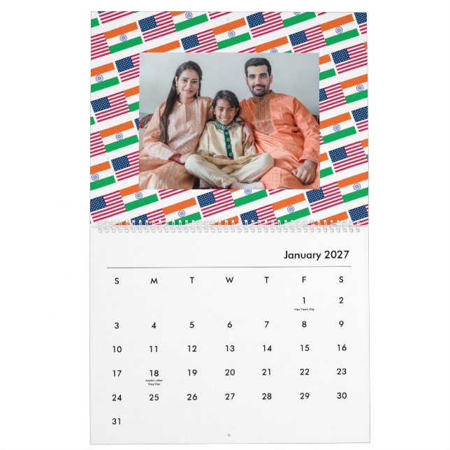 Calendário Indian American Add Photo Flags कै लें ड 2026 (Jan 2027)
