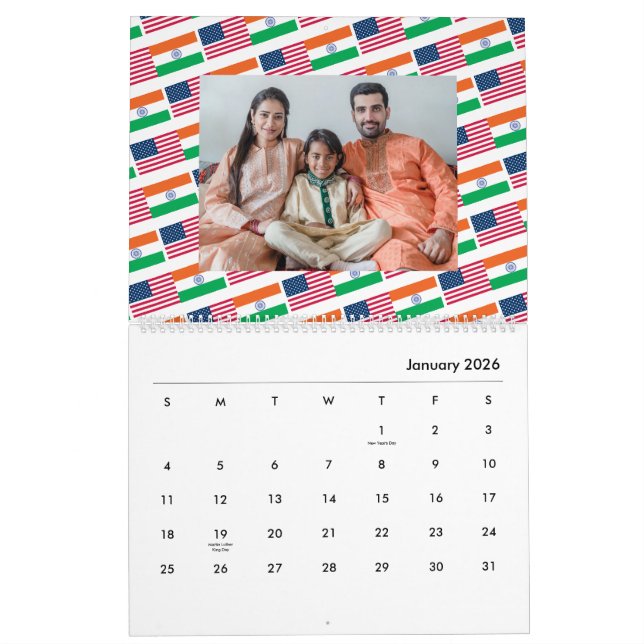 Calendário Indian American Add Photo Flags कै लें ड 2026 (Jan 2026)