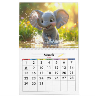 Calendário Infantil de Animais em Desenho Animado