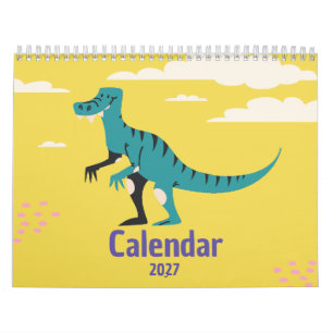 Calendário Infantil de Dinossauros Coloridos Fofo