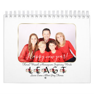 Calendário Inspira Aspas Floral Wreath Monograma Floral