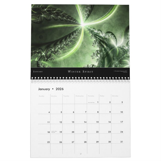 Calendário inspirado de 2008 Fractals (Jan 2026)