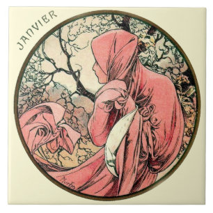 Calendário janeiro de Nouveau Mucha da arte