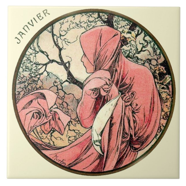 Calendário janeiro de Nouveau Mucha da arte (Frente)