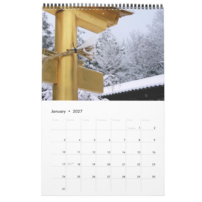 Calendário Japão no ouro (Jan 2027)