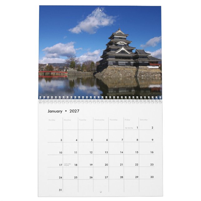 Calendário japonês 2015 dos castelos (Jan 2027)