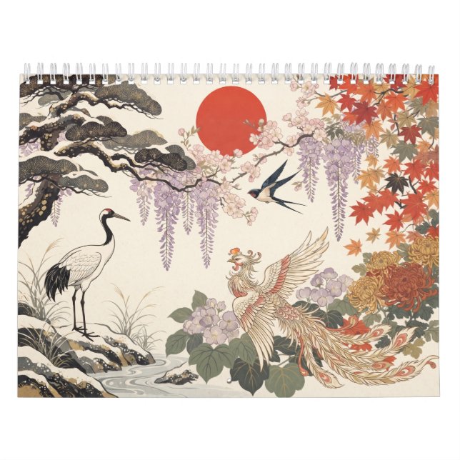 Calendário Japonês de Parede Hanafuda Pássaros & F (Capa)
