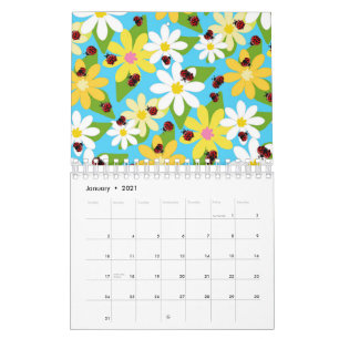 Calendário Joaninha Vermelha Besouro Inseto Amante Corações P