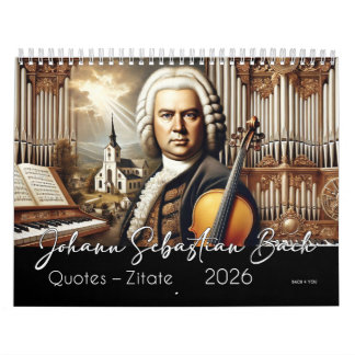 Calendário Johann Sebastian Bach Cota e retratos 2026
